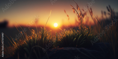 sunset in the grass, Generative AI