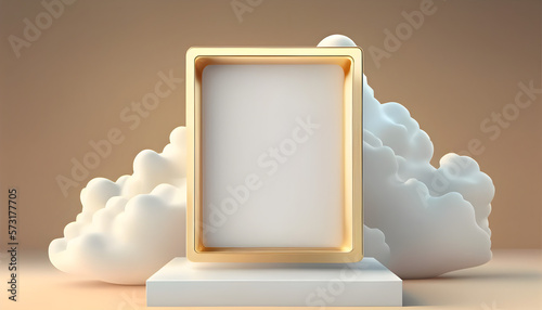 AI Generated, 3D product display stage with lighting, cosmetic product showcase  with vanilla sky background.