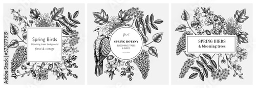 Canvas Print Spring hand drawn frame templates set