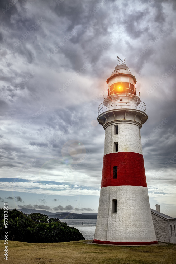 Low Head Lighthouse as a storm rolls in. Situated on the mouth of the Tamar River, this is one of the oldest lighthouses and pilot stations in Tasmania