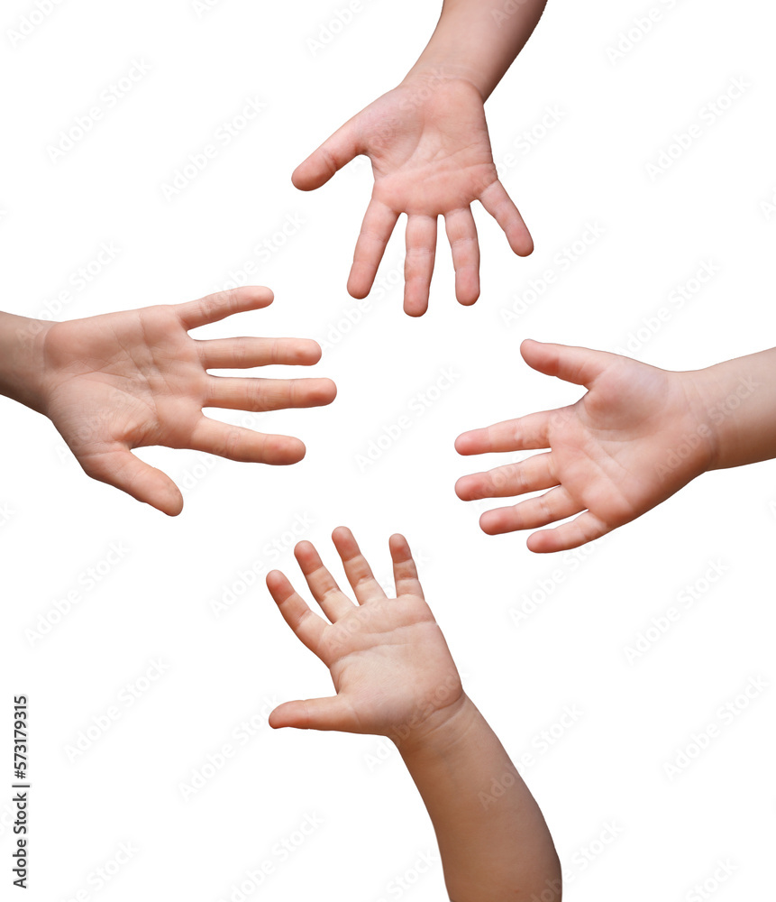 hand of different ages on transporent background
