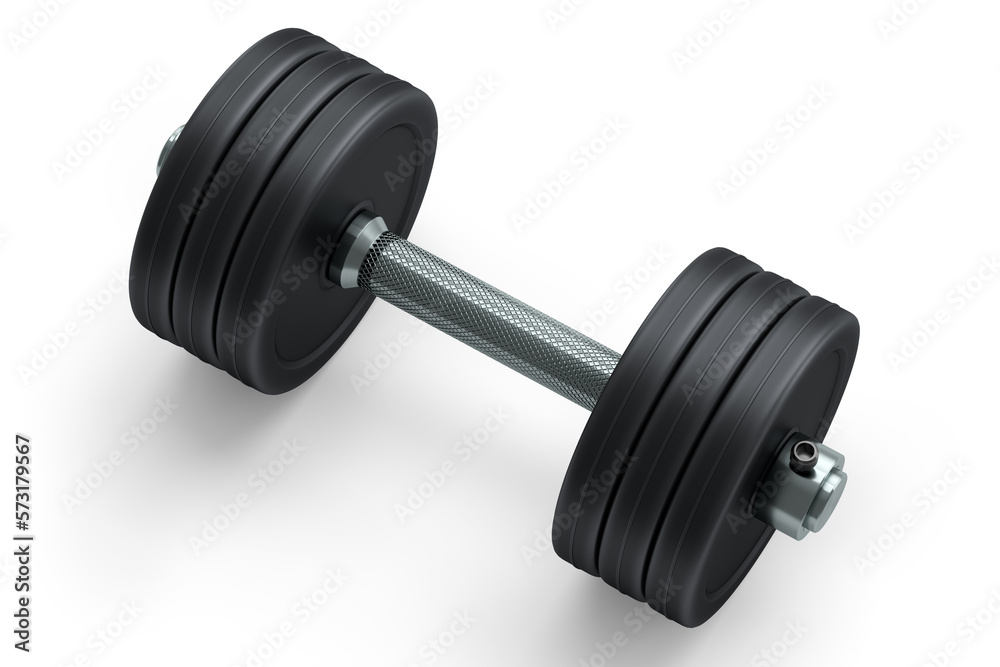Metal dumbbell with black disks isolated on white background Metal dumbbell with black disks isolated on white background