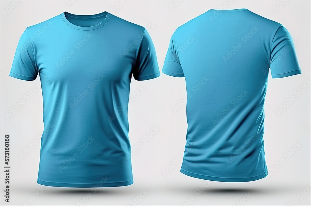 Light blue blank men T-shirt template with invisible model body, empty  crewneck shirt front and back view ilustración de Stock | Adobe Stock