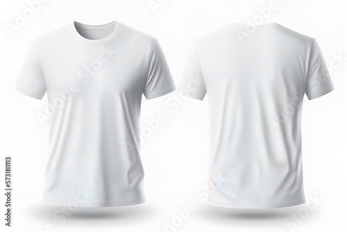 White color blank men T-shirt template invisible model body, empty crewneck shirt front and back view tees