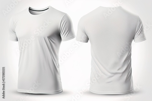 White color blank men T-shirt template invisible model body, empty crewneck shirt front and back view tees