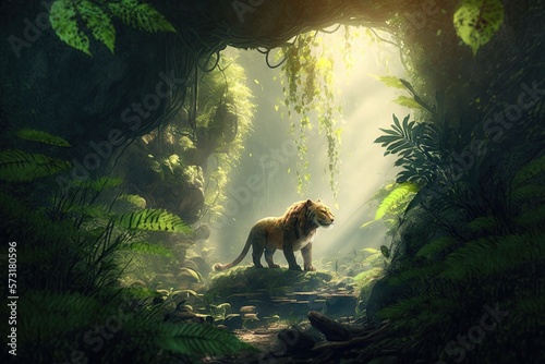 Tiger in the beautiful forest scene. Generative AI © 7AM