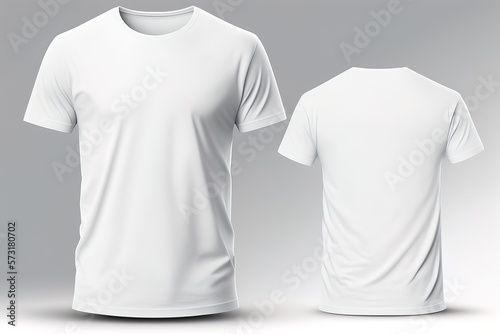 White men T-shirt template invisible model body, empty crewneck shirt front and back view