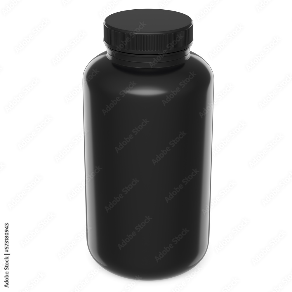 Black plastic jar for sport nutrition whey protein powder isolated on white Black plastic jar for sport nutrition whey protein powder isolated on white