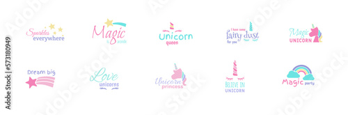 Unicorn hand written lettering inscription positive quote, calligraphy vector illustration. Text sign slogan design for quote poster, greeting card, print, cool badge