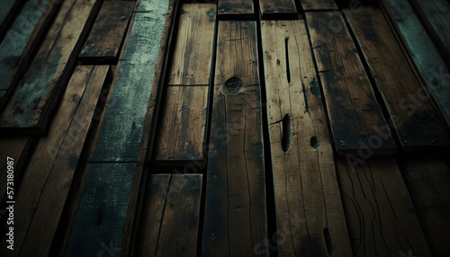 image of a wooden table on an abstract dark background with light in the center © Prasanth