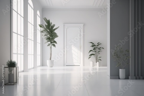 Minimal concept. interior of living white color on white floor and background