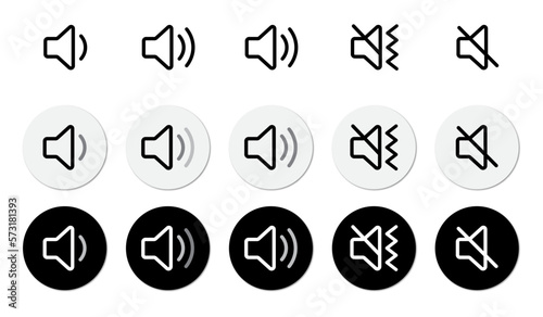 Ring, Vibrate, Silent, Mute cell phone or smartphone icon set. Silent ring vibrate mode ring icon in circle new style design. Smartphone volume on and off icon. Vector illustration.