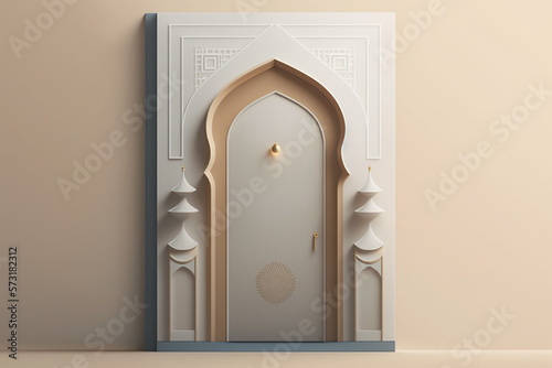 a minimalist mosque door illustration that embodies simplicity and elegance  with subtle hints of Islamic art and architecture Generative AI