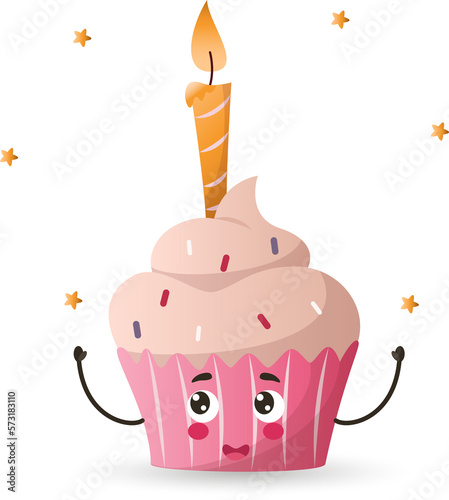 kawaii style cupcake, kawaii cute cupcake, cupcake color vector illustration, cupcake dessert, birthday cupcake