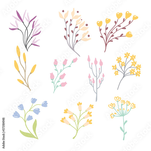 Collection of vector floral elements in flat design