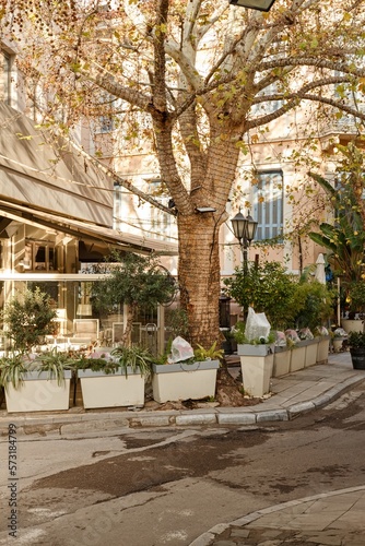 Picturesque street in Athens without people, Greek
