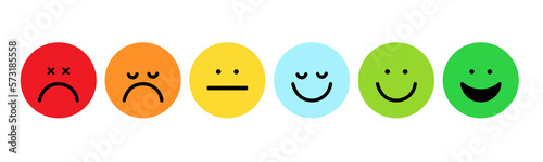 Set of Emoji Colored Flat Icons. Vector Set of Emoticons. Sad and Happy Mood Icons. Vote Scale Symbol Set.