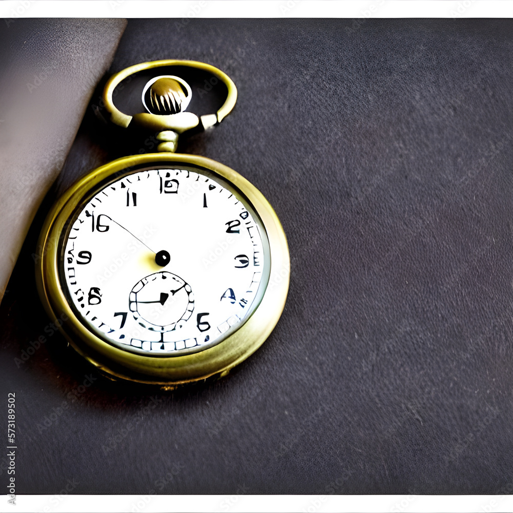 Old Pocket Watch on Simple Grey Background Old Pocket Watch on Simple Grey Background