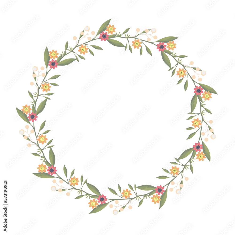 Delicate wreath frame of wild flowers in rustic style. Spring decor for wedding cards and invitations. Delicate wreath frame of wild flowers in rustic style. Spring decor for wedding cards and invitations.