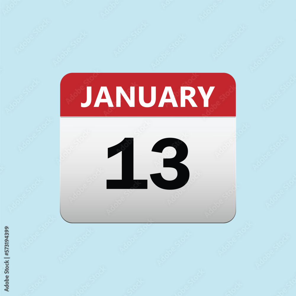 13th January calendar icon. January 13 calendar Date Month icon 13th January calendar icon. January 13 calendar Date Month icon