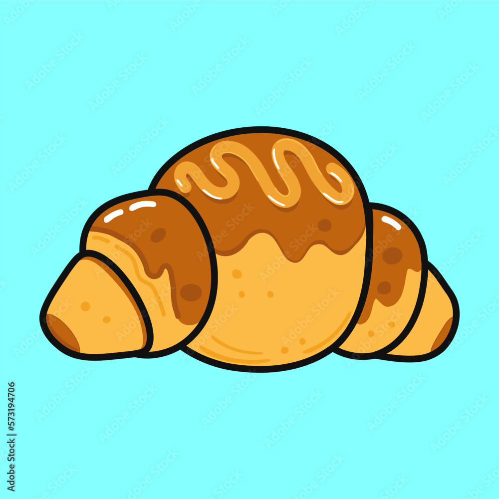 Cute Croissant. Vector hand drawn cartoon kawaii character illustration icon. Isolated on background. Croissant character concept