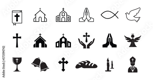 Christianity vector icon set. Religion signs icon vector design. Catholic church icons set vector. Designed for web and app design interfaces.