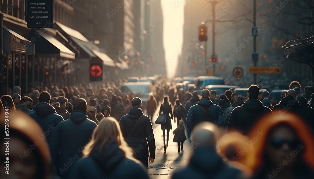 Crowds of people gathered on the streets of big cities.Generative AI