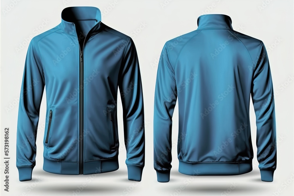Blue jacket for men, blank template for graphic design front and back view - obrazy, fototapety, plakaty 