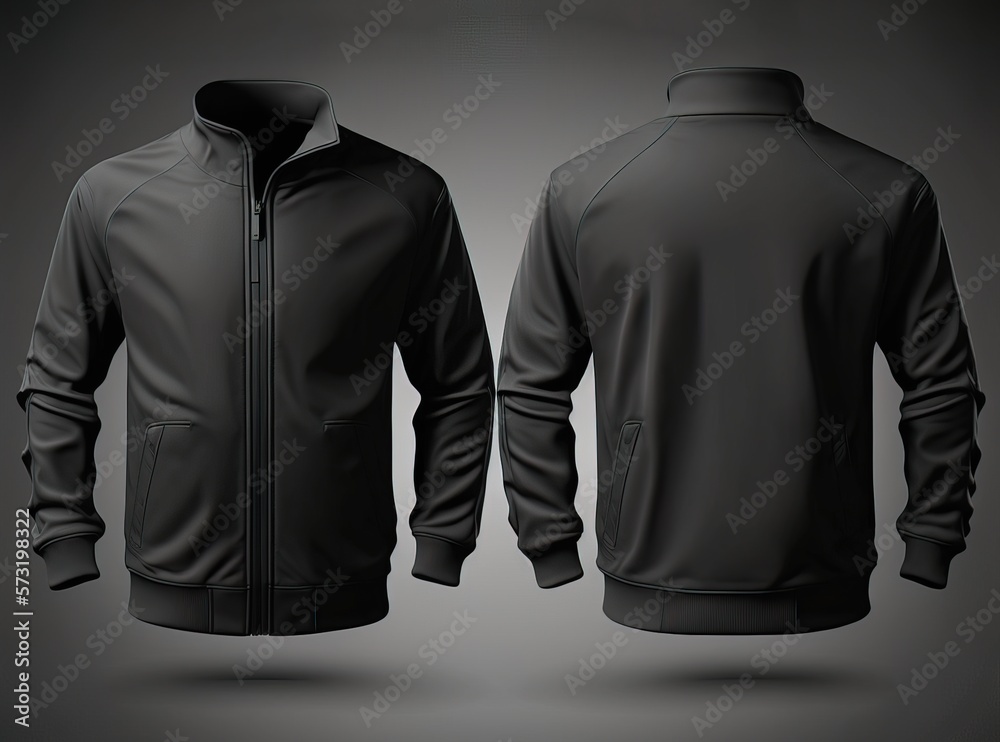 Black jacket for men, blank template for graphic design front and back view - obrazy, fototapety, plakaty 