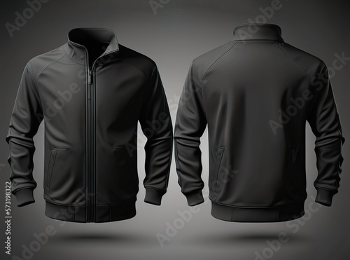 Black jacket for men, blank template for graphic design front and back view photo