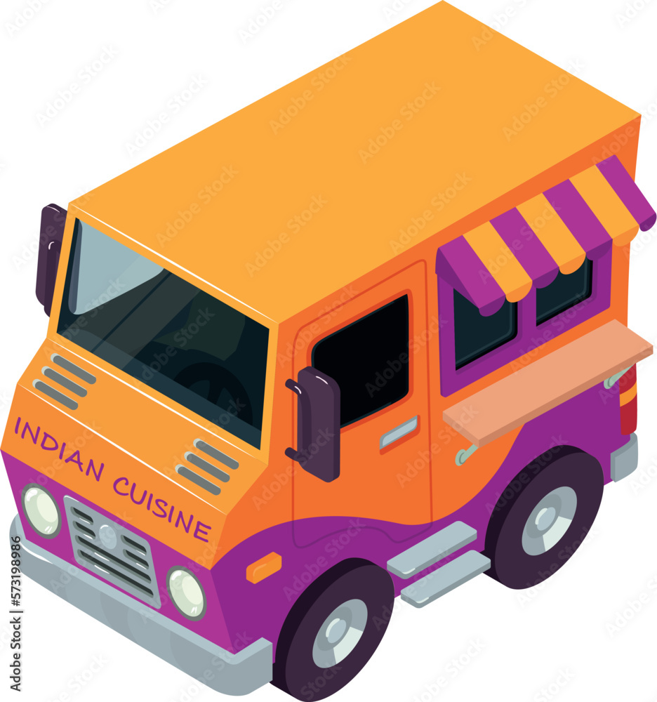 Indian cuisine icon isometric vector. Vehicle selling indian cuisine in street. Fast food, street food Indian cuisine icon isometric vector. Vehicle selling indian cuisine in street. Fast food, street food