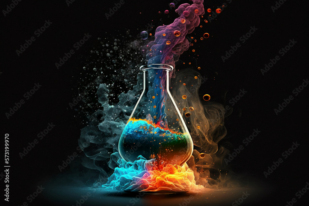 The chemical reaction in a beaker, Generated Ai - obrazy, fototapety, plakaty 