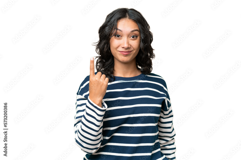 Young Argentinian woman over isolated background pointing with the index finger a great idea