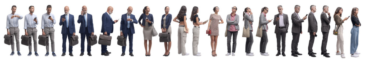 Diverse people waiting patiently in line