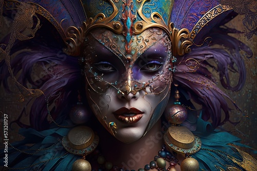 Mardi Gras Mask Costume Traditional Carnival Design Background Face, generative ai