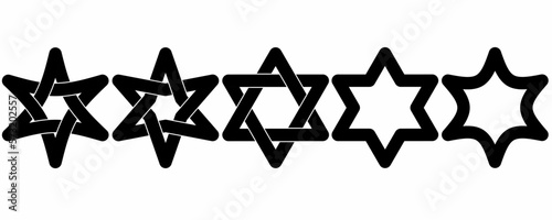 six pointed star set isolated on white background.star of David sign