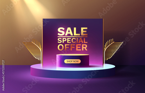 Mega sale special offer, Stage podium percent, Stage Podium Scene with for Award, Decor element background. Vector