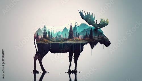 minimalist design of animals interspersed with simple patterns Generative AI  moose photo