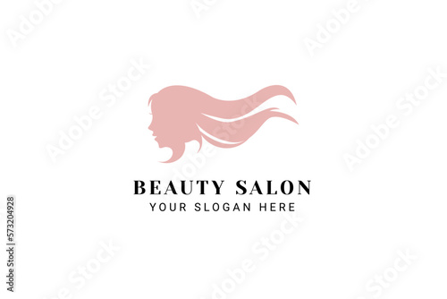 Beauty Girl, Woman Long Hair silhouette logo design