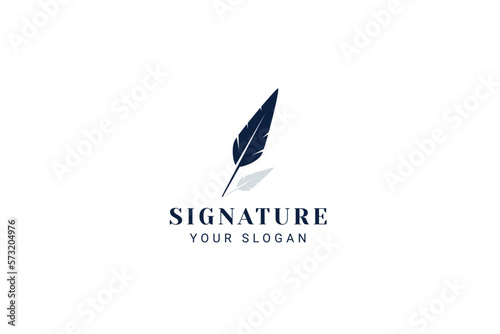 Quill Feather Pen, Minimalist Signature Handwriting Logo Design Vector
