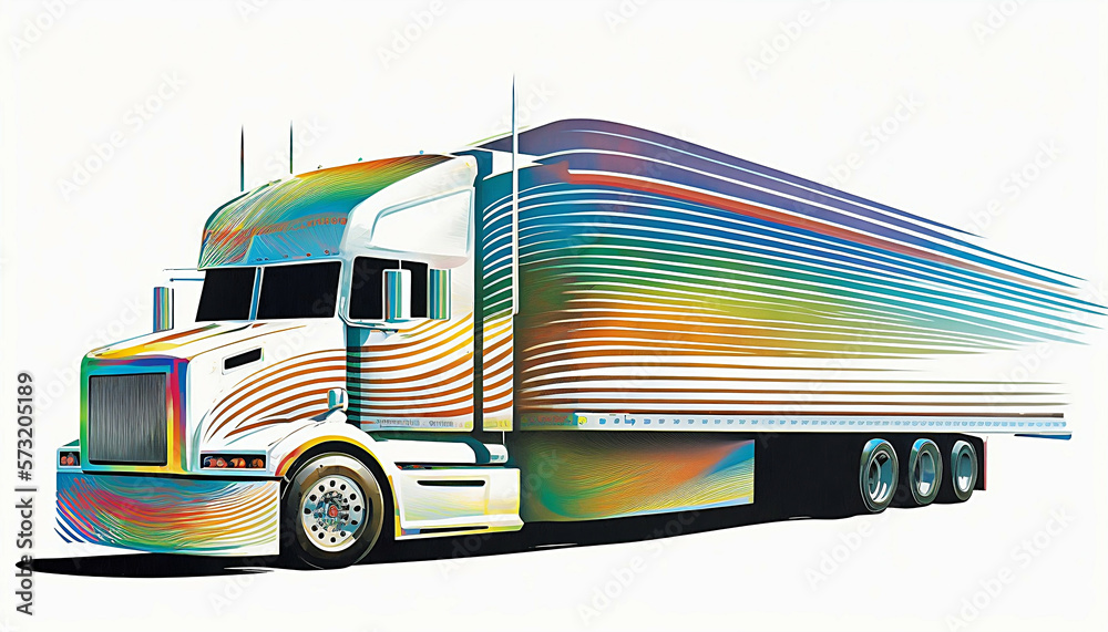 vintage retro style colorful illustration of a trailer truck with speed