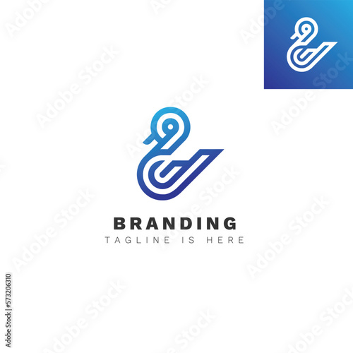 Blue Gradient Line Duck Logo, A unique duck logo created using blue gradient lines, giving it a modern and dynamic look.