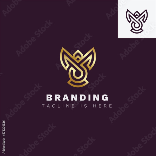 Letter M Eagle Logo Design with Gradient Gold Color, (ID: 573206326)