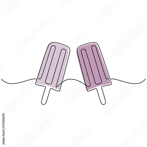Two ice cream popsicle sticks vector one line continuous drawing illustration. Hand drawn linear silhouette icon. Minimal outline design element for print, banner, card, brochure, logo, menu.