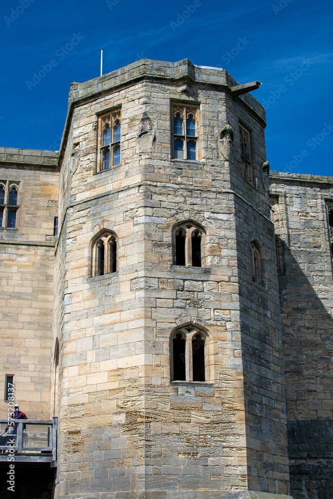 Warkworth Castle keep tower in Northumberland, UK