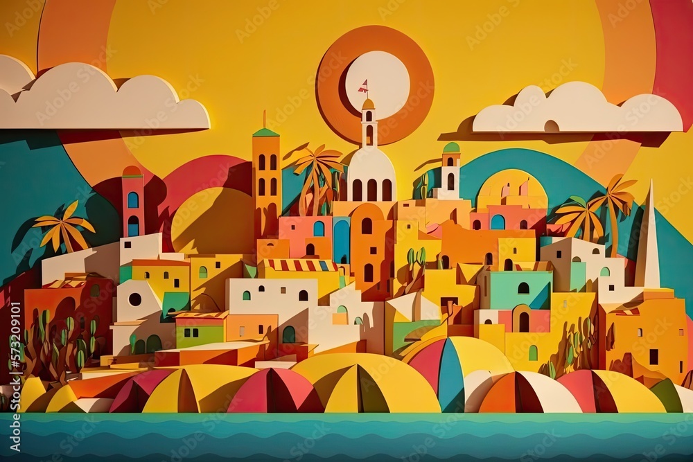 Malta, paper art collage, vibrant layered colored paper, travel banner, AI generative
