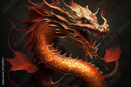 Fire red of full traditional chinese dragon. Chinese Lunar New Year. Happy chinese new year 2024. Years of the Dragon. Generative AI technology © Luisa