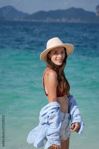 woman on the beach in krabi thailand, poda island, model shooting © Marius