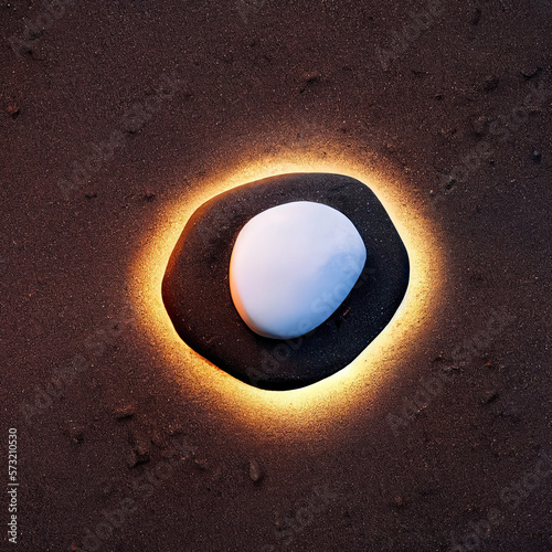 Approximation of black stone on the sand, a top view Generative AI