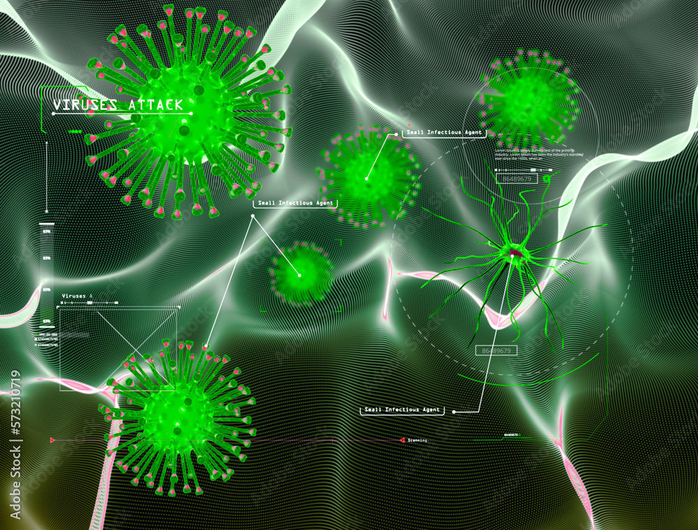 Human body attacked by viruses, scientific research. Genetic experimentation. Data reprocessing. Study program to eradicate the virus, experiment in the laboratory. Laptop computer. Sci-fi, hud Human body attacked by viruses, scientific research. Genetic experimentation. Data reprocessing. Study program to eradicate the virus, experiment in the laboratory. Laptop computer. Sci-fi, hud